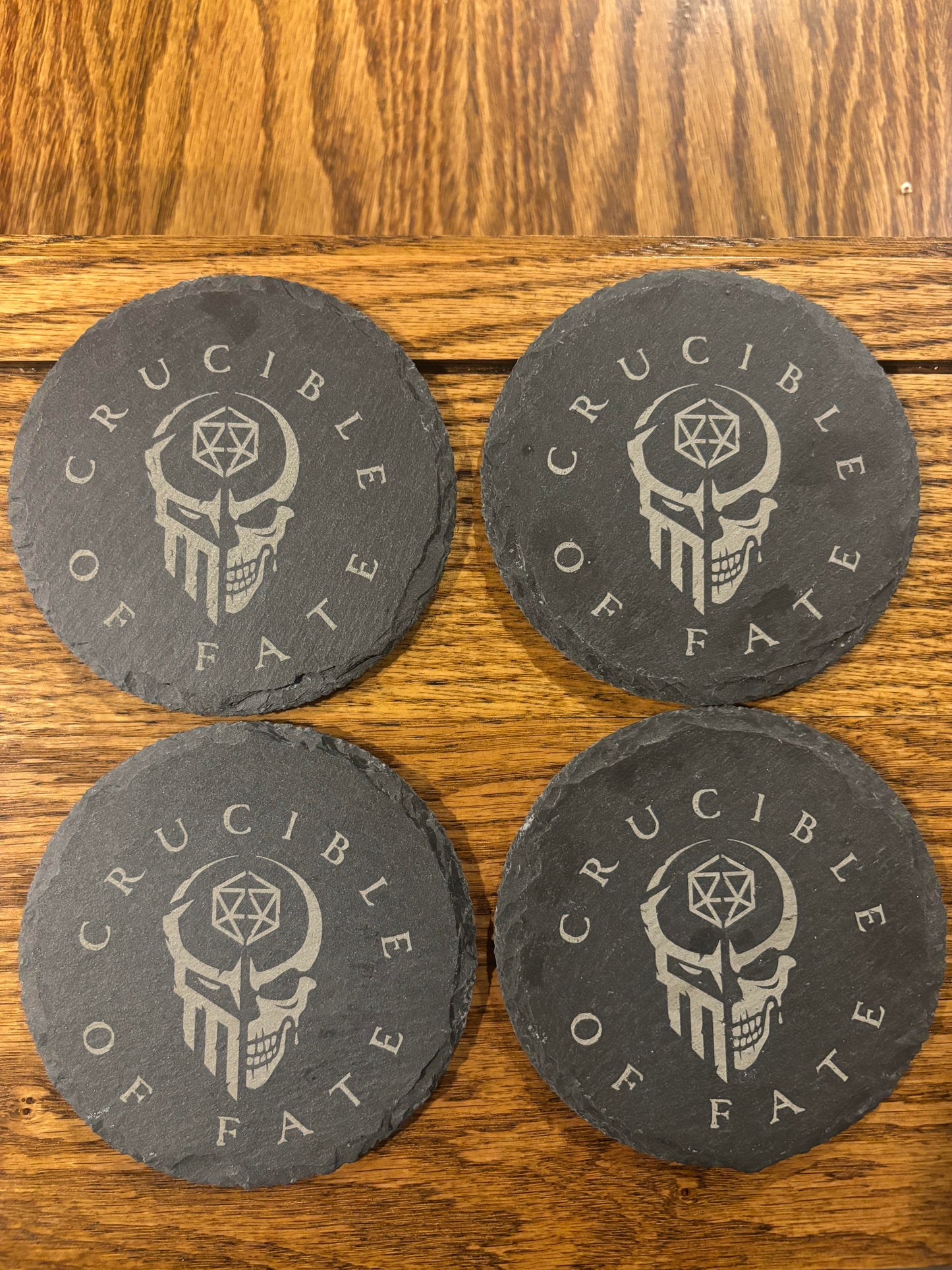 Slate Coasters - Set of 4 - Crucible of Fate logo