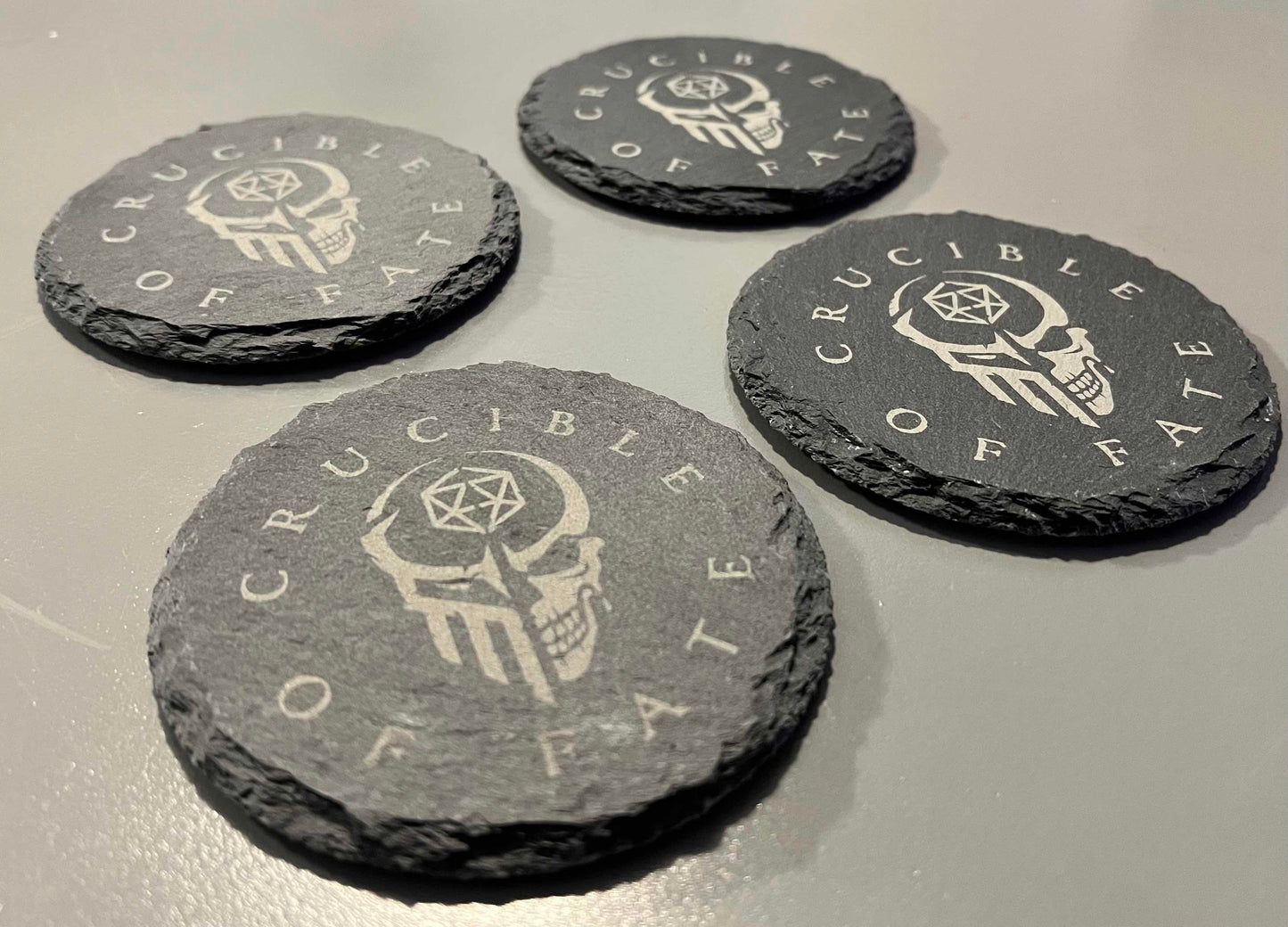 Slate Coasters - Set of 4 - Crucible of Fate logo